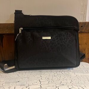 Baggallini Black animal print Crossbody Bag with Textured Fabric and Silver